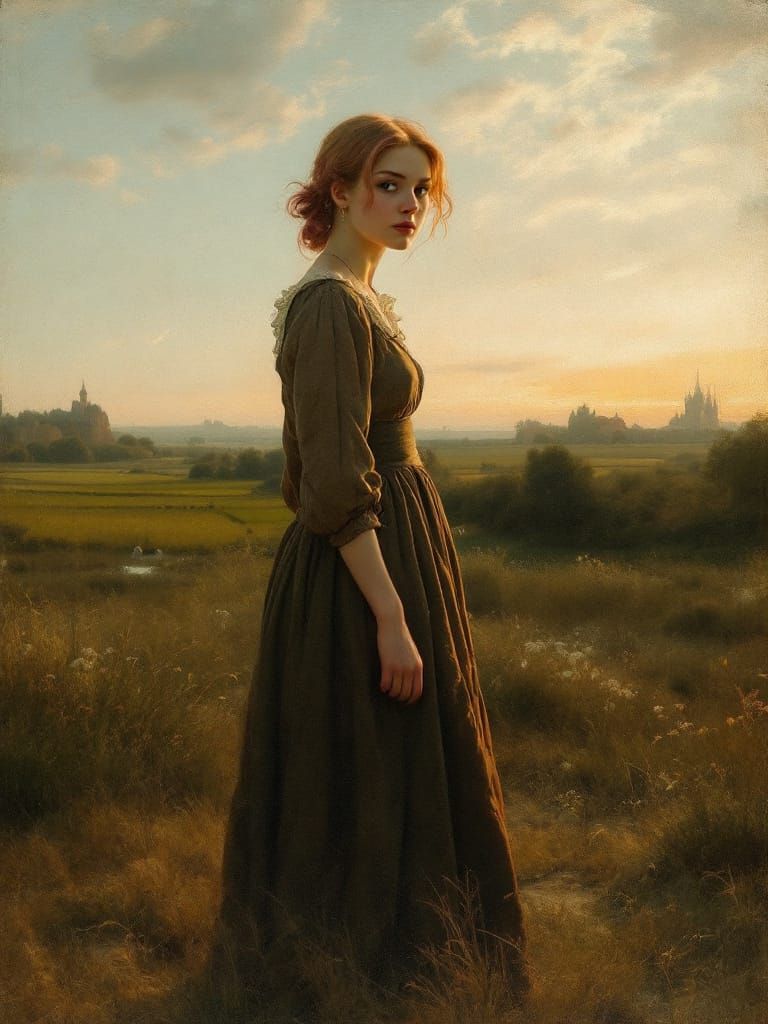 Pin-Up Woman in Golden Hour Dutch Golden Age Style