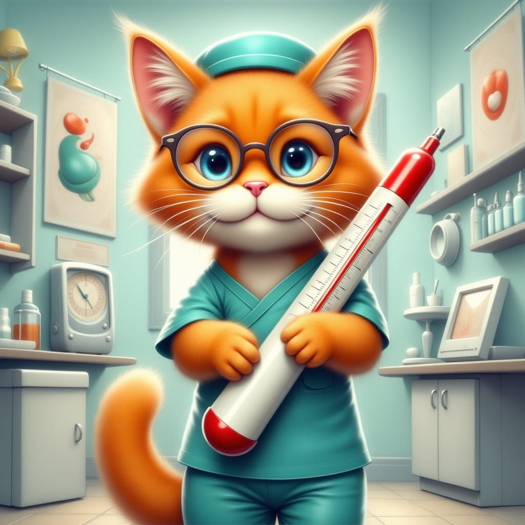 Cute Doctor Cat in Medical Cabinet Illustration