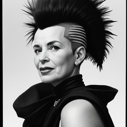 Striking Portrait of Woman with Mohawk, Monochrome Photograp...