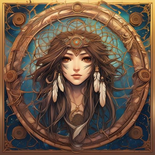 Dreamcatcher Staff with Intricate Symbols in Anime Style