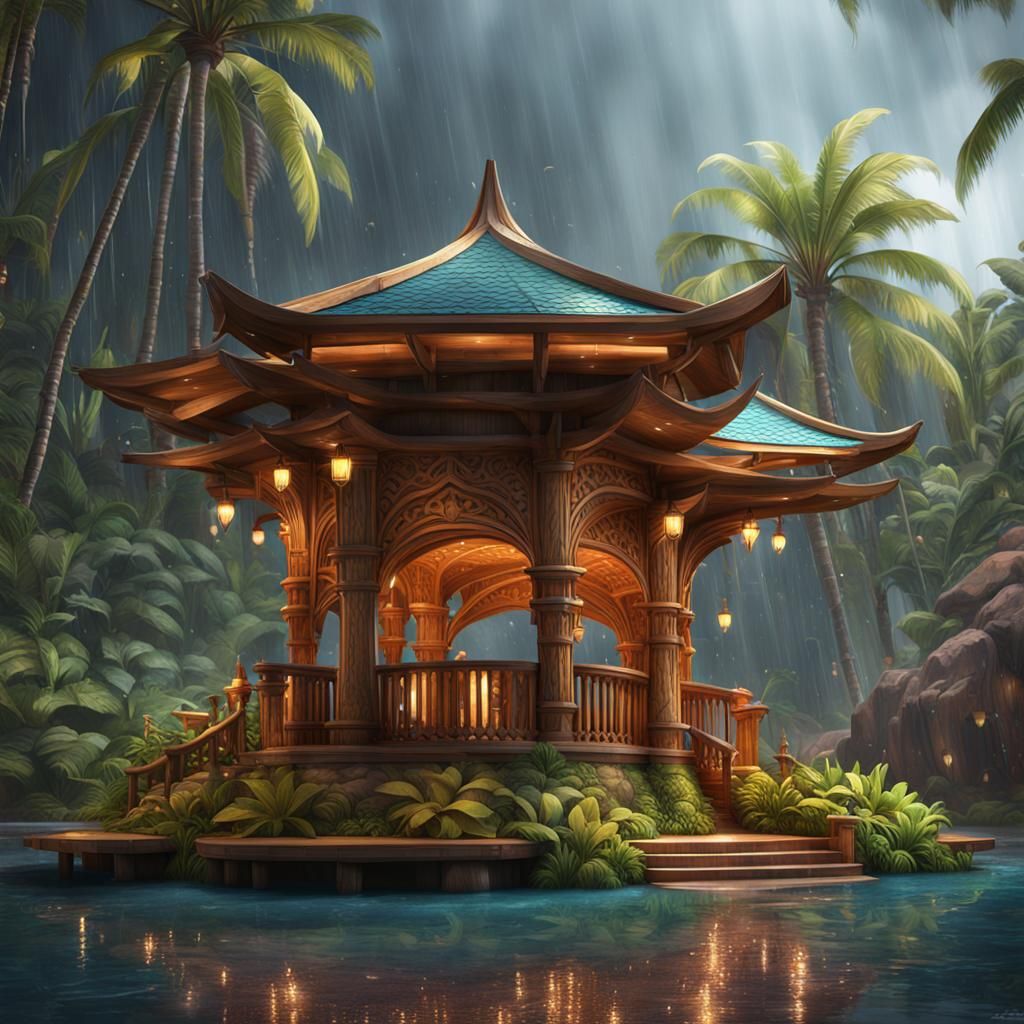 Hawaiian Rain Pavilion: Detailed Matte Painting