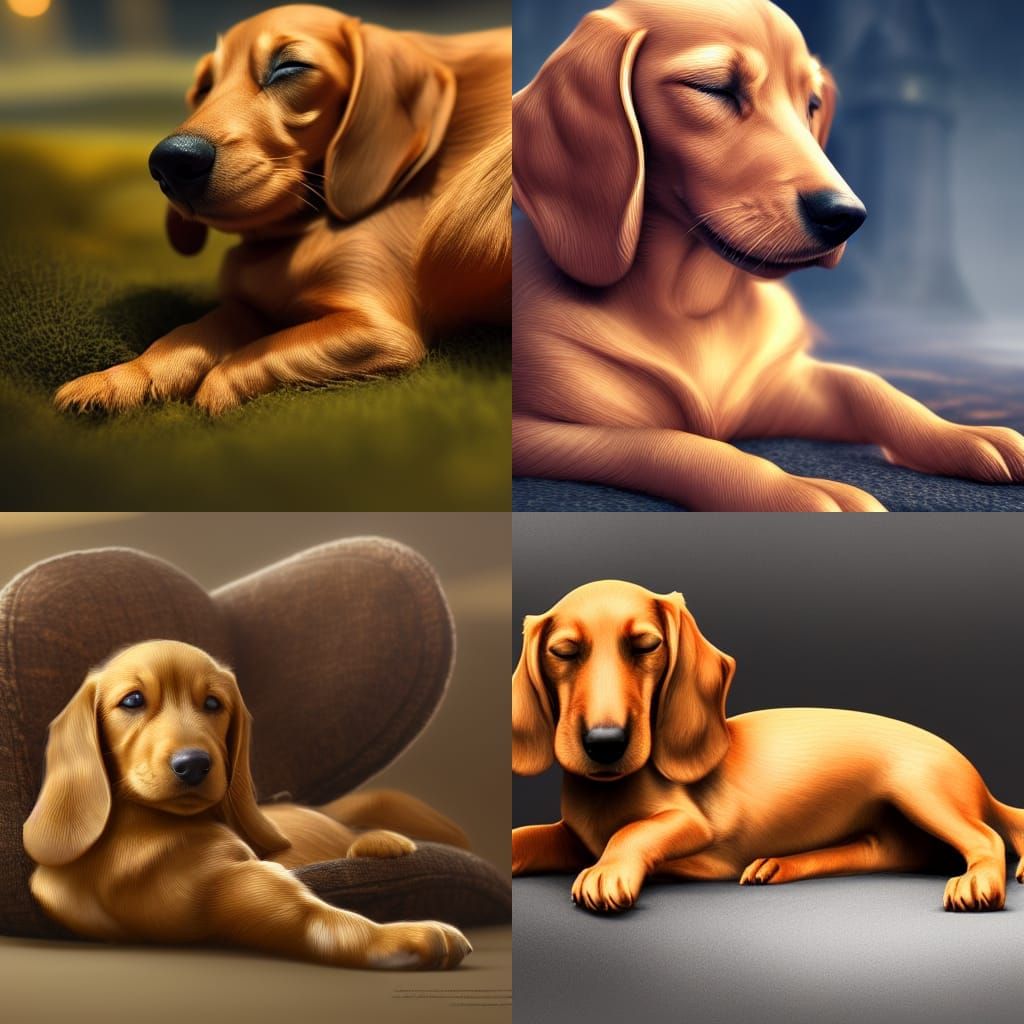 Golden Dachshund Puppy Sleeping: Fantasy Concept Art