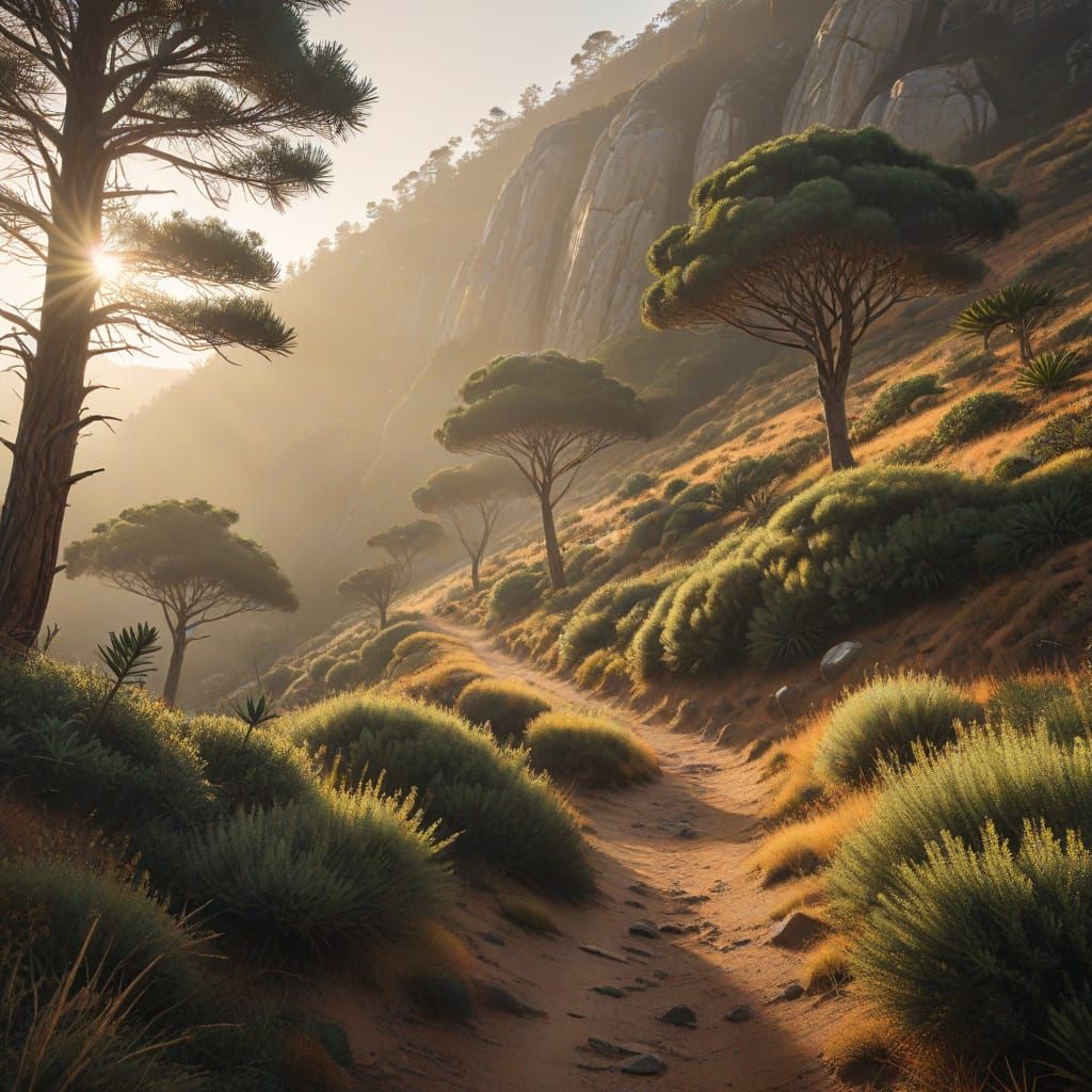 Scenic Mountain Trail with Golden Light in 4K