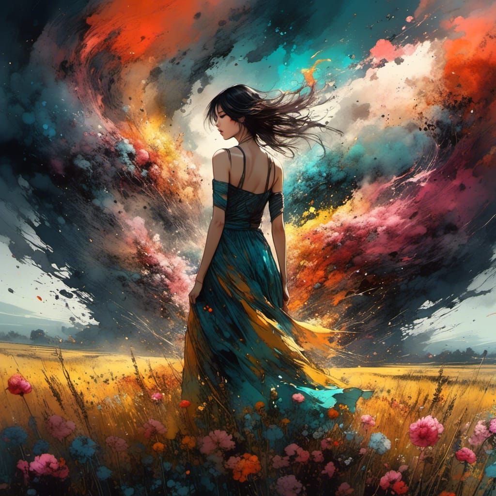 Anime Tornado Landscape in Watercolor Style