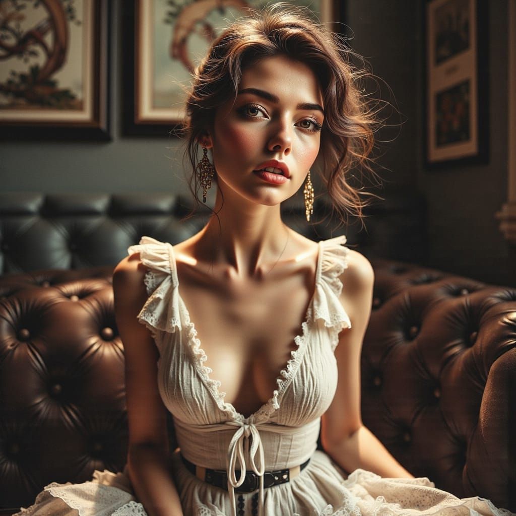 Confident Woman in White Linen, Classical Realism