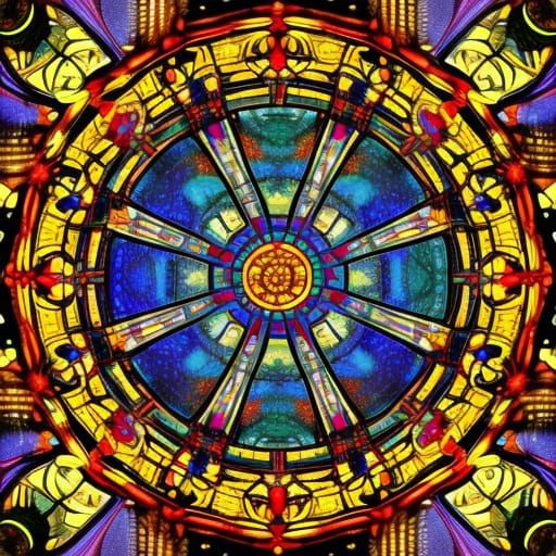 Colorful Symmetric Cathedral Stain-Glass Dome