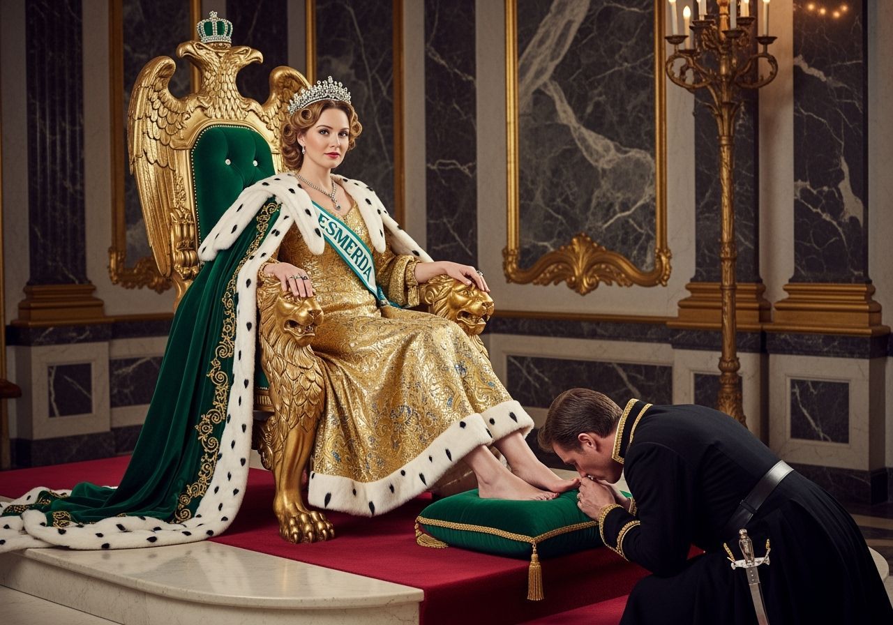 Regal Empress on Eagle Throne in Opulent Palace