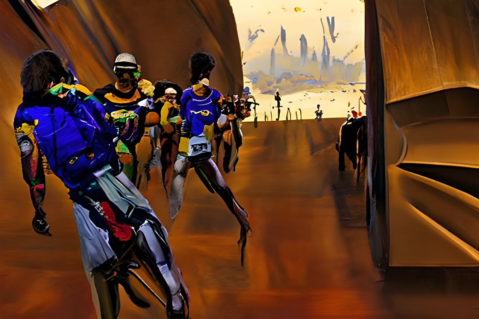 Futuristic Cyborg Marathon in Geometric Fantasy Style