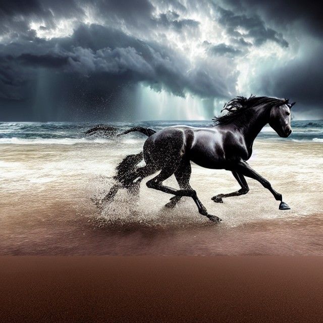 Horse Running on Stormy Beach Concept Art