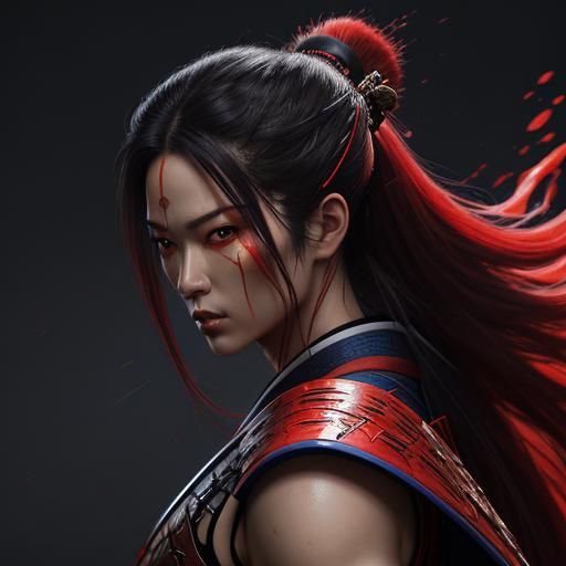 Hyperrealistic Samurai Girl with Katana in Splash Art Style
