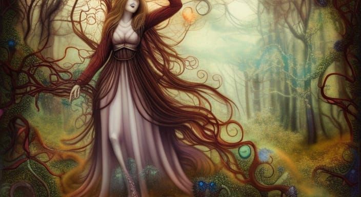 Fate Hybrid Woman in Mycelium Network, Detailed Art