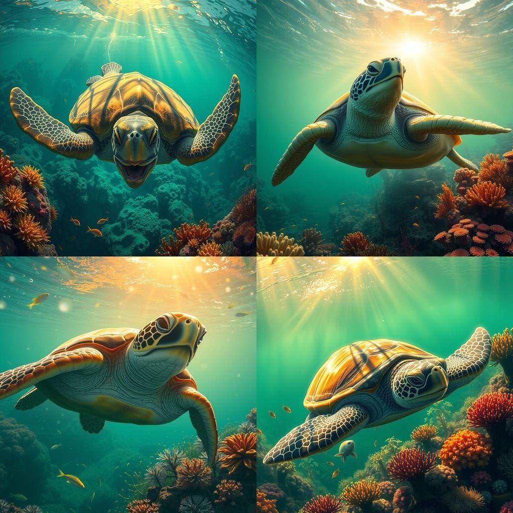 Majestic Sea Turtle Gliding Through Emerald Waters