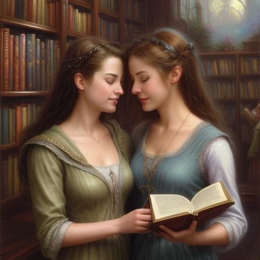 Lesbians in Bookstore Watched Over by Angel