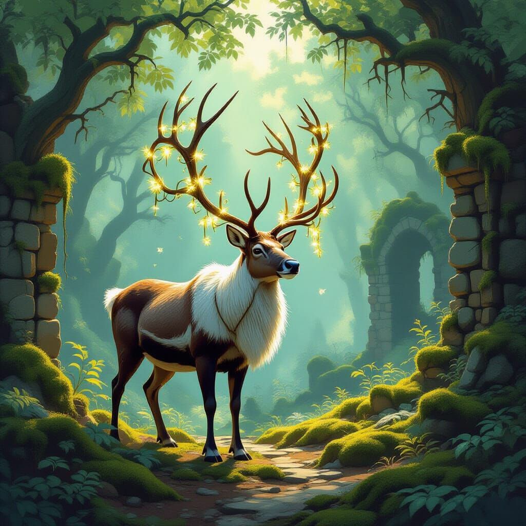 Majestic Reindeer in Enchanted Forest Clearing