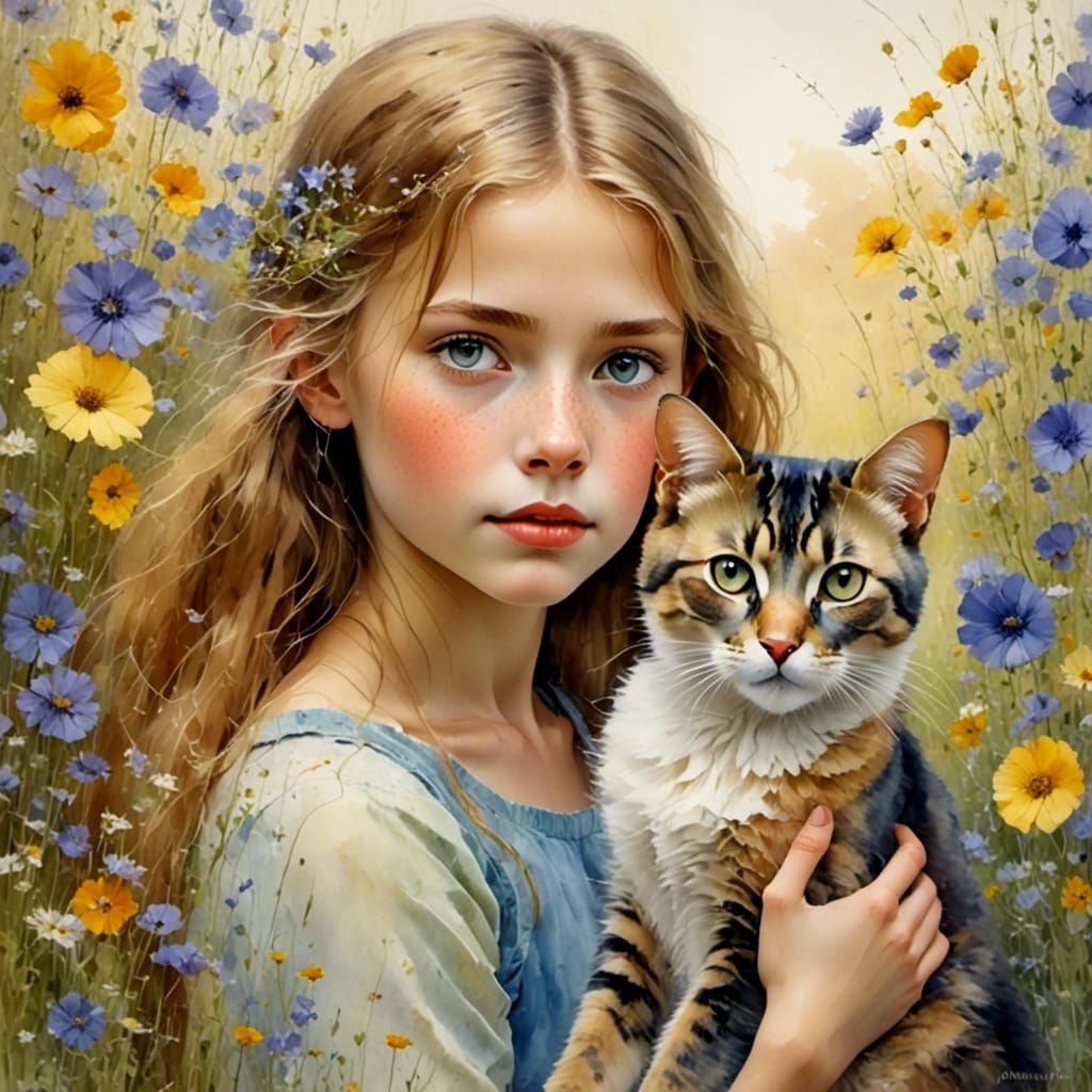 Girl with Cat Portrait Inspired by Lommers