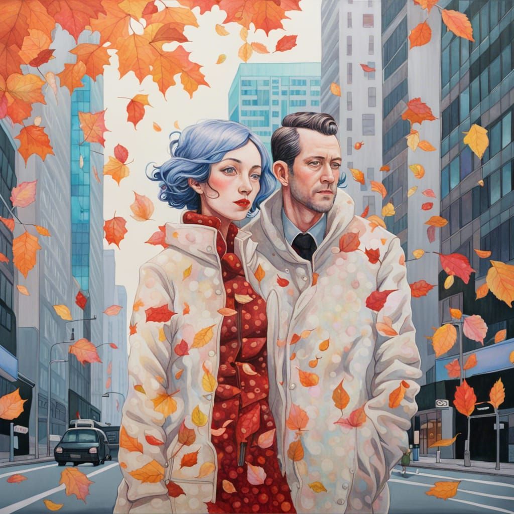 Autumn Couple in Cityscape Fantasy Art