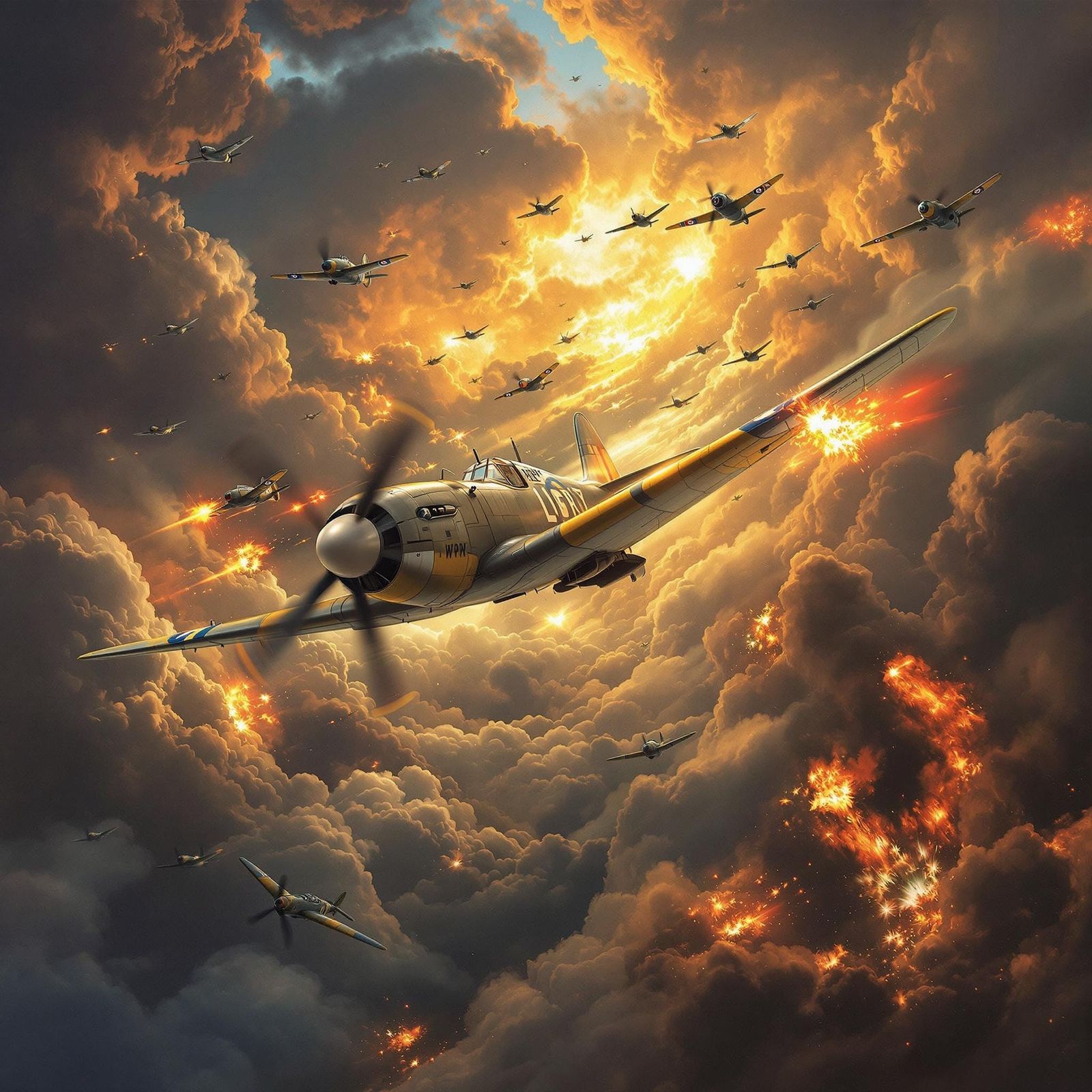 Vintage World War II Fighter Planes Engage in Intense Aerial...