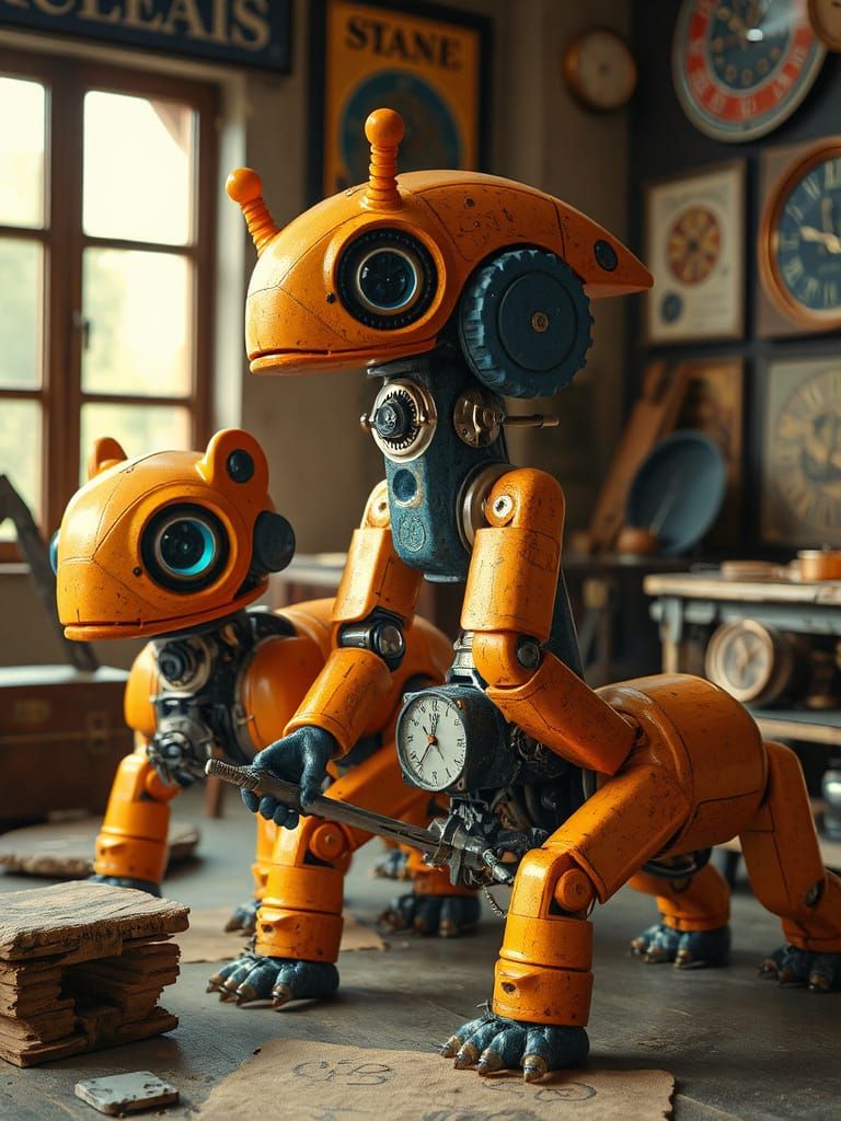 Steampunk Clockwork Creatures in Sepia Tones