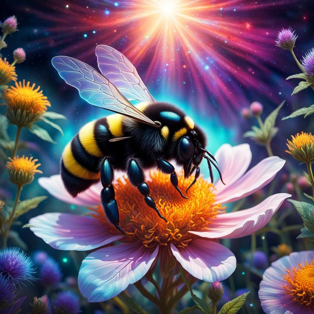 Cosmic Bumble Bee in Astral Illustration Style