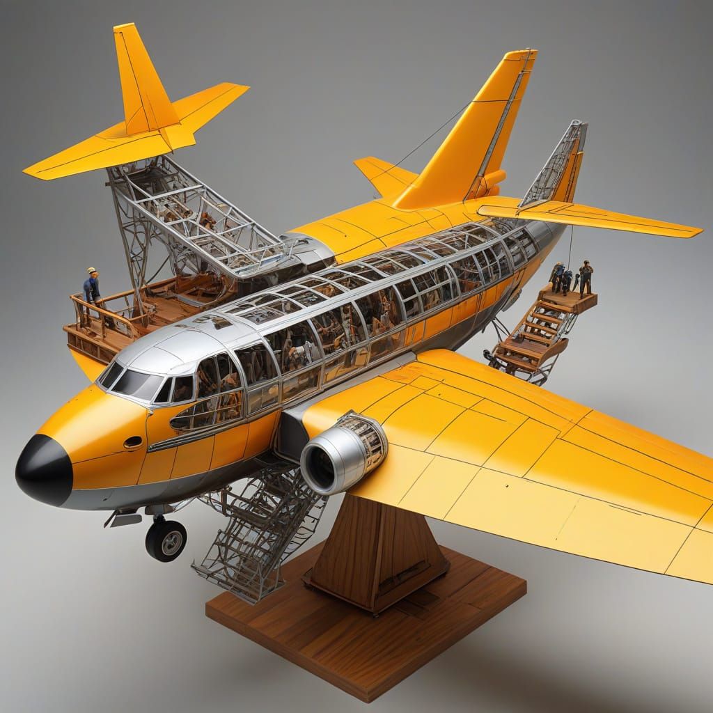 Cyberpunk Cutaway of Boeing 707 Airliner in Flight