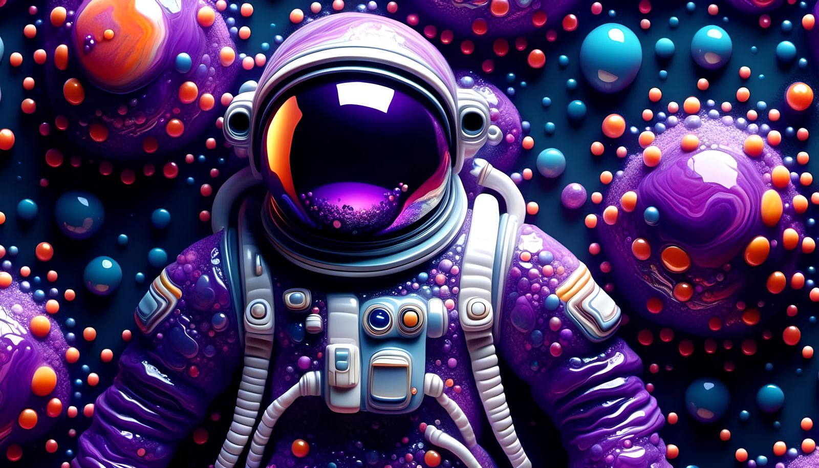 Violet Gelatinous Astronaut in Liquid Pour Style