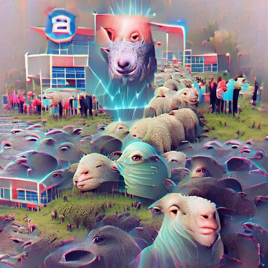 Sheeple in Beeple-Inspired Digital Art Style