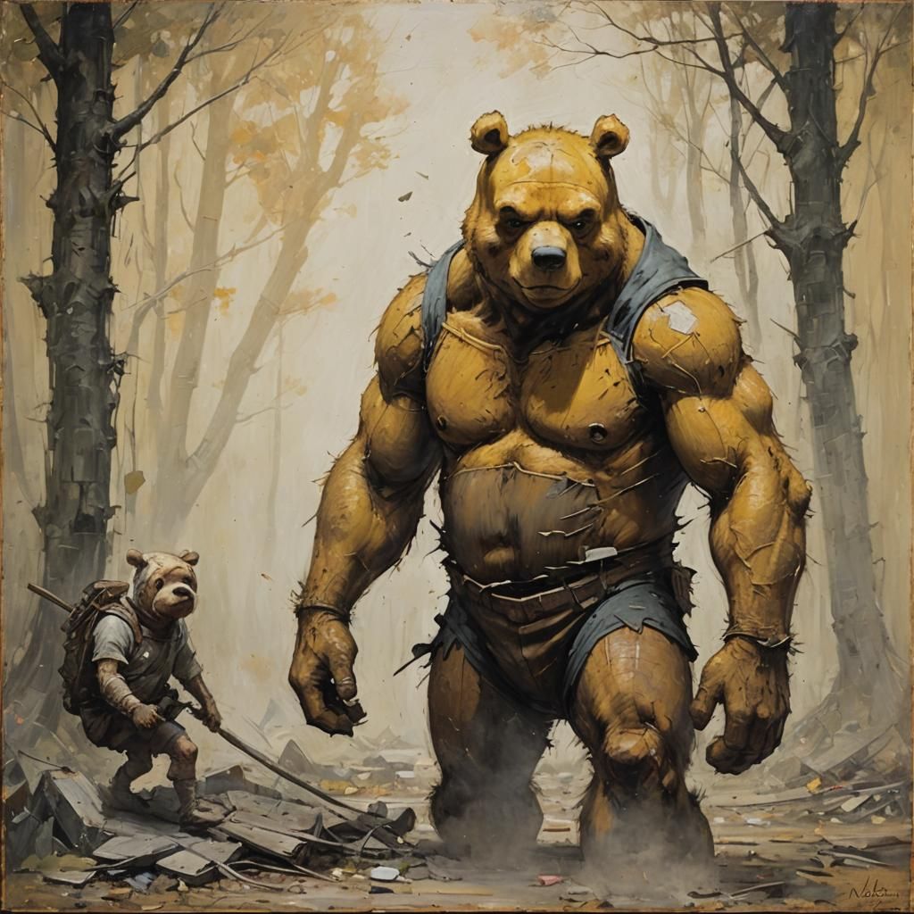 Muscular Winnie the Pooh UFC Fighter, Oil Painting