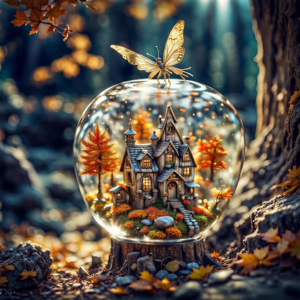 Crystal Fairy Village with Gold Filigree Details