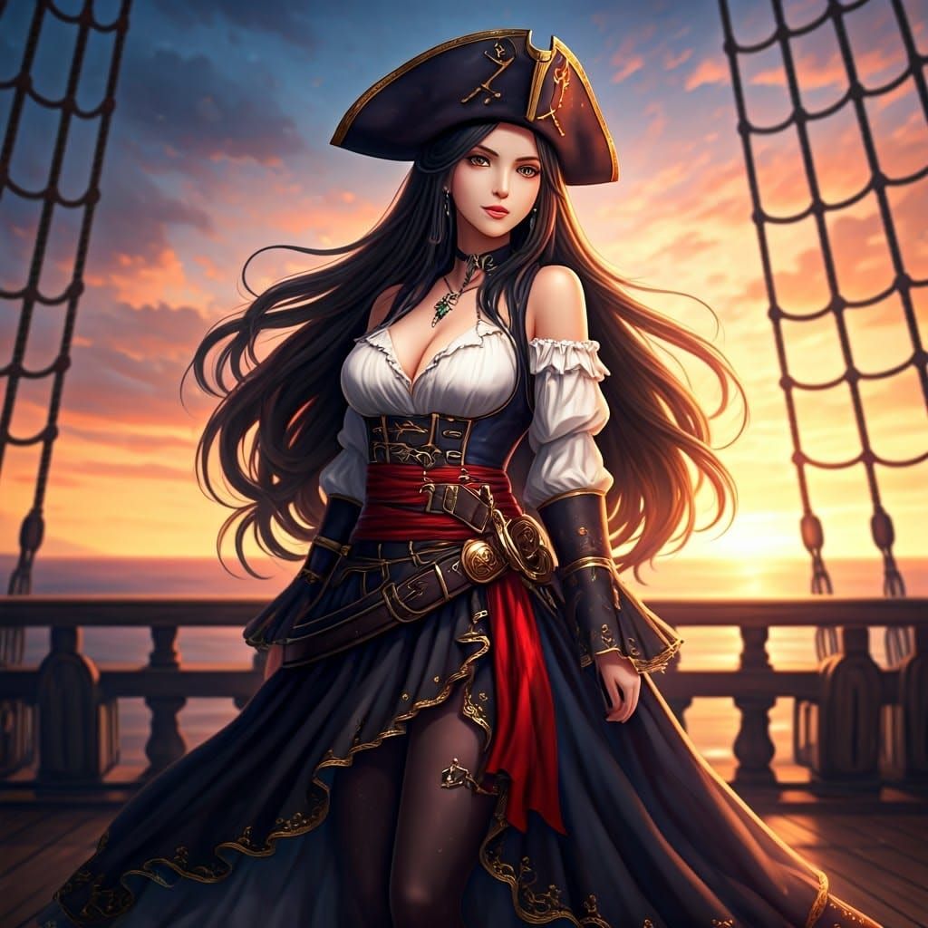 Fantasy Pirate Queen in Anime-Inspired Style