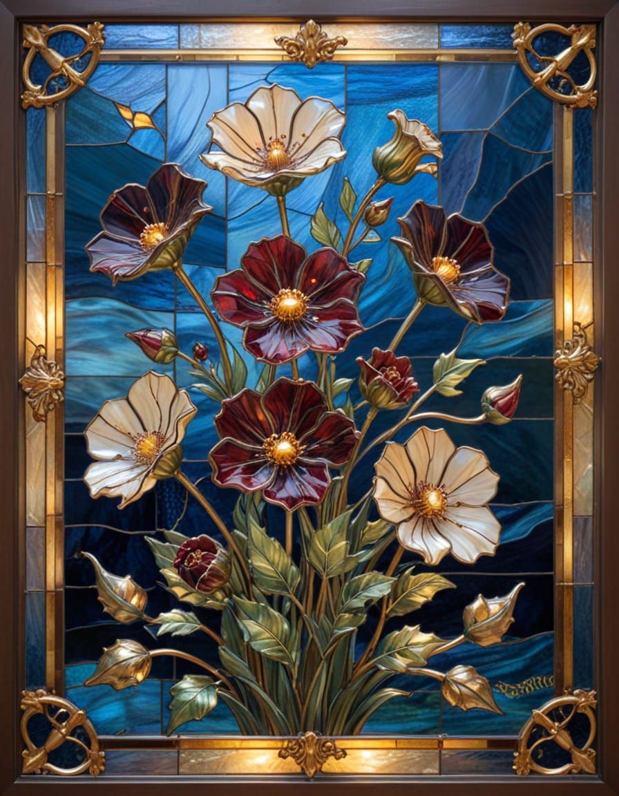 Chocolate Cosmos Stained Glass Art in Victorian Style