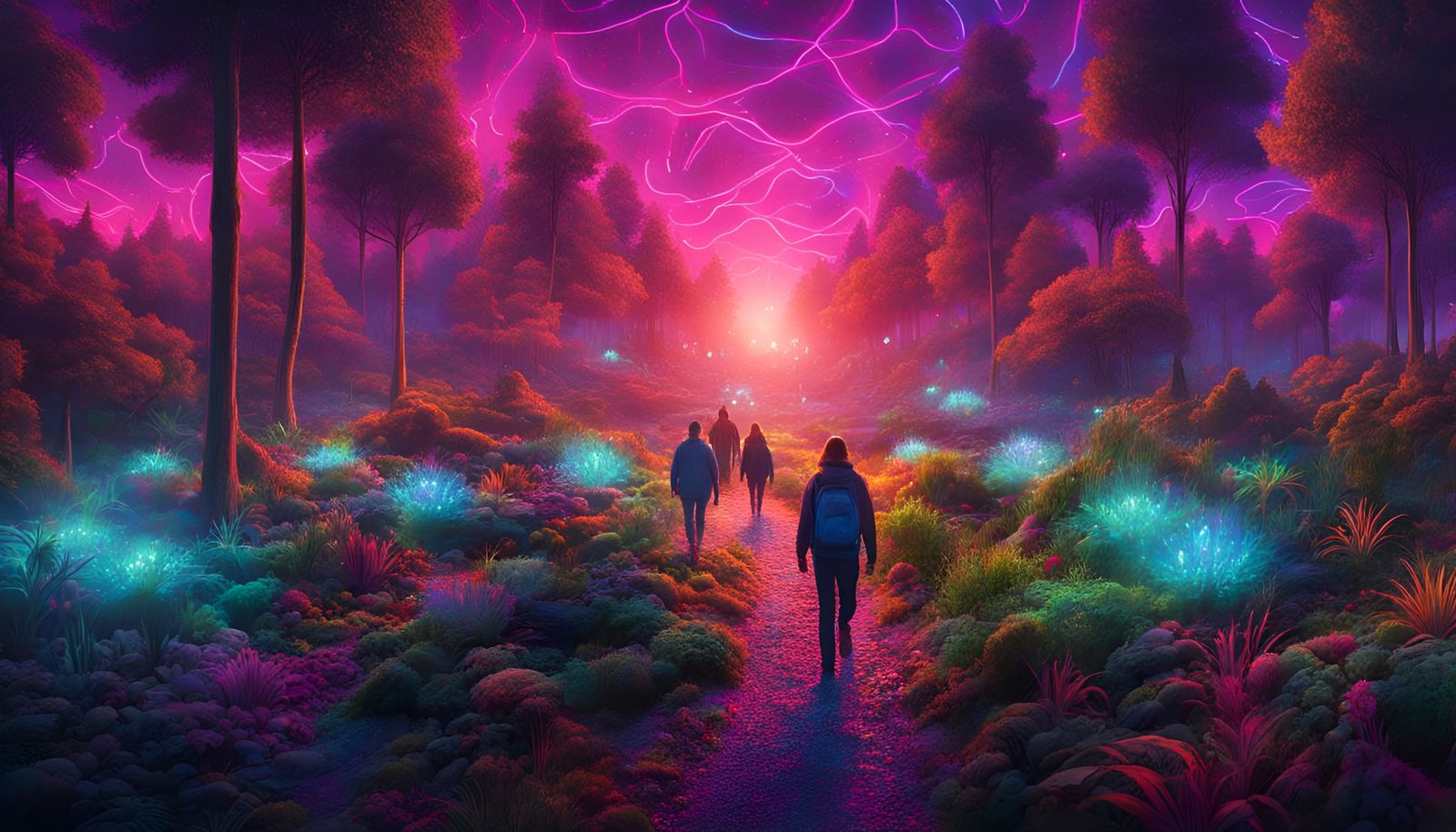 Psychedelic Forest Rave with Bioluminescent Plants