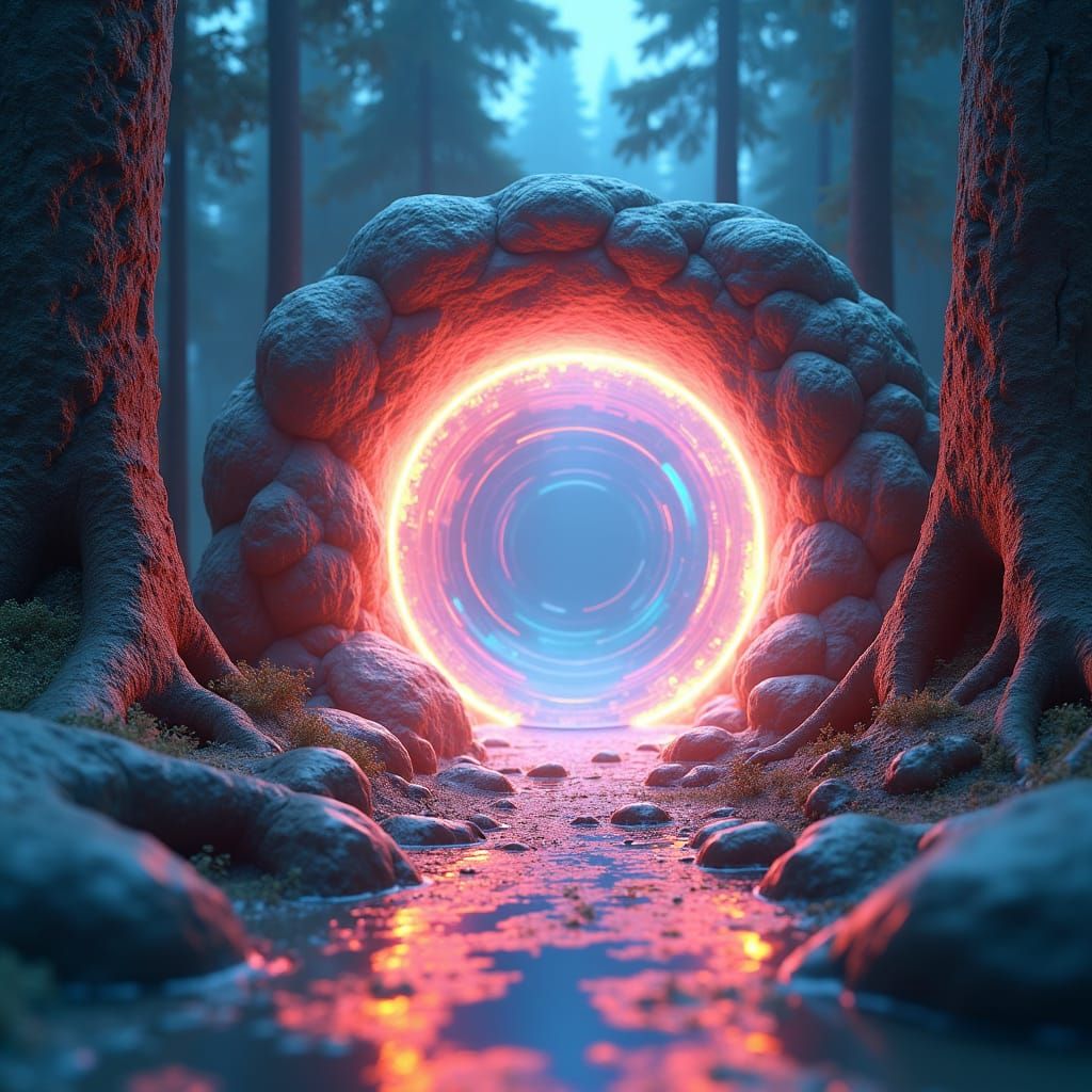 Ethereal Holographic Portal with Lowbrow Art Elements