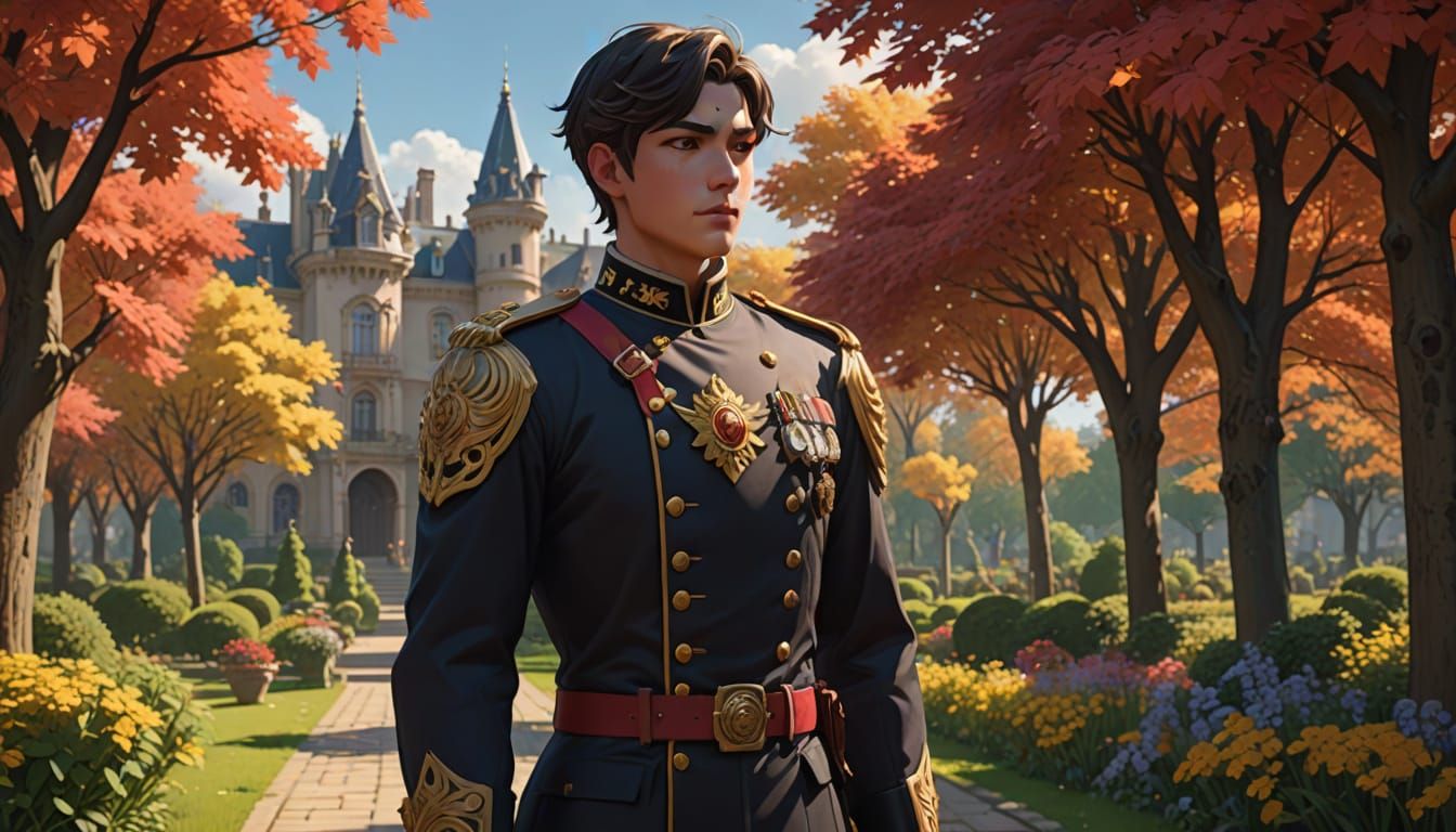Elegant Victorian Anime Officer in Golden Light