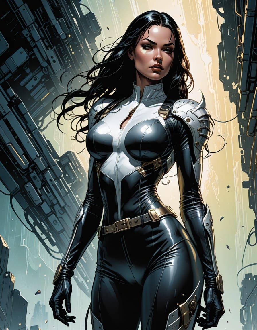 Comic Book Art Portrait of a Woman in a White Bodysuit
