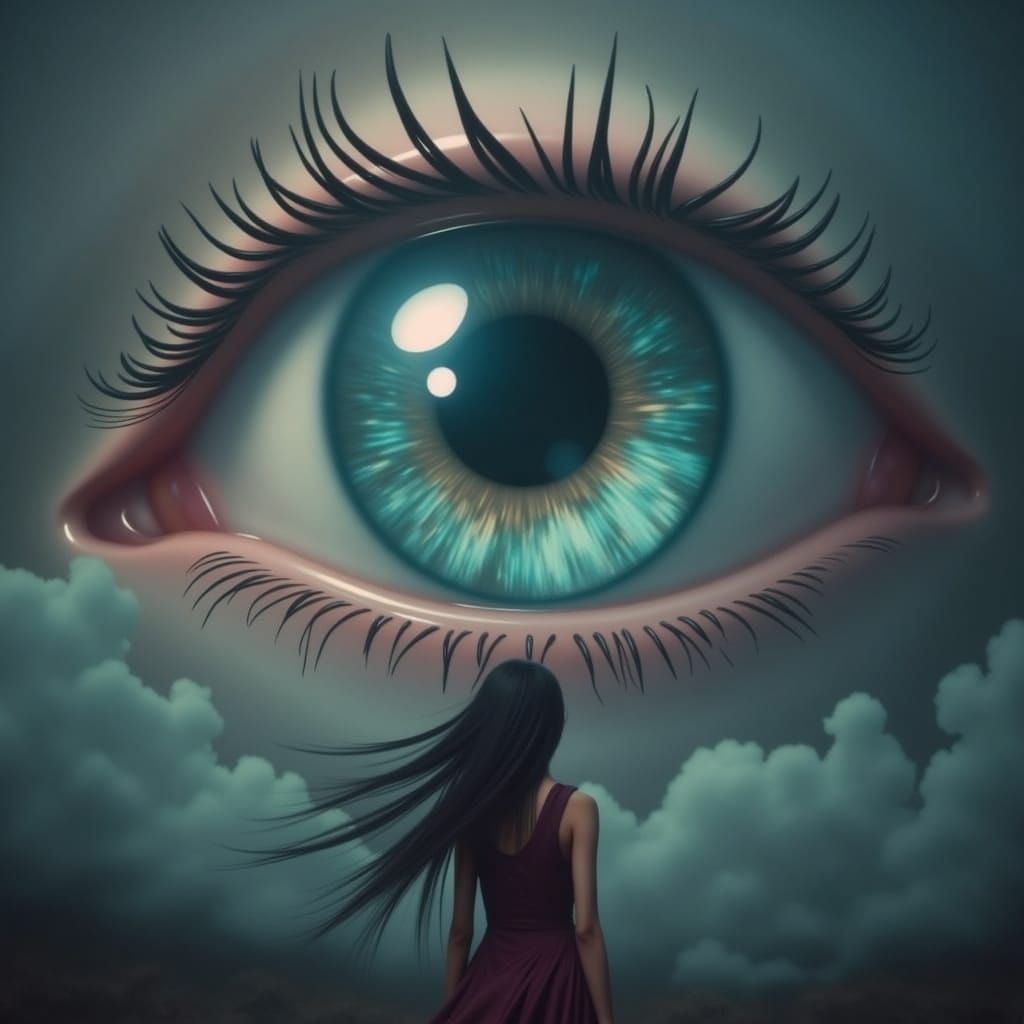 Epic Anime Eye in a Vibrant Vapourwave Sky