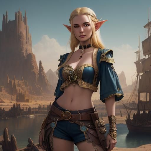 Elf Pirate with Owl in Desert City