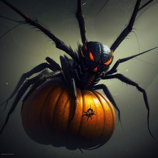 Eerie Spider on Web in Dark Fantasy Style