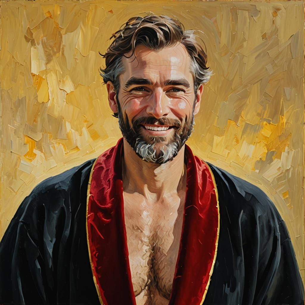 Bearded Man in Velvet Robe: Impasto Impressionism