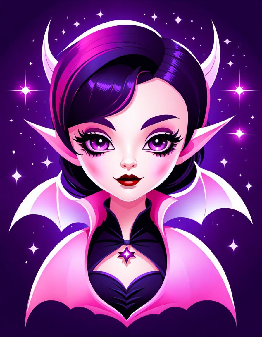 Cute Baby Vampire Girl Icon in Flat Vector Style