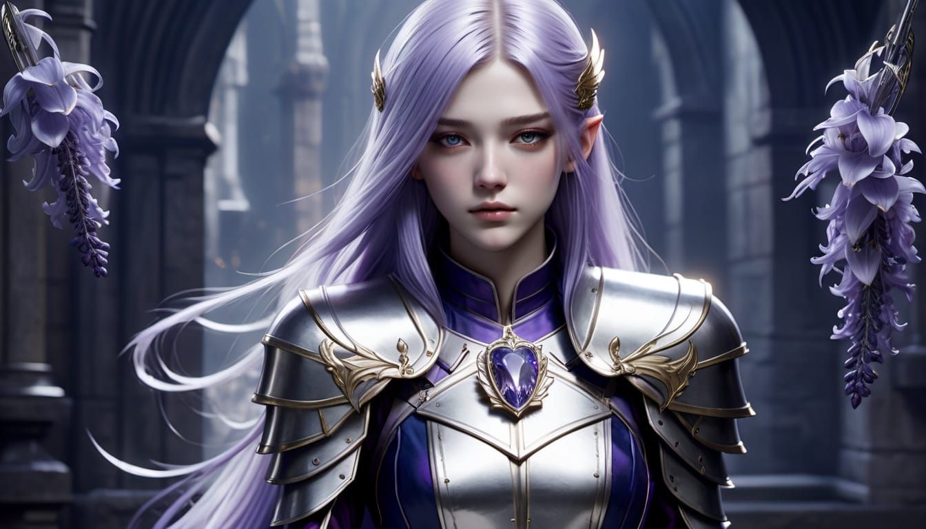 Anime Girl in Armor with Lavender Hair