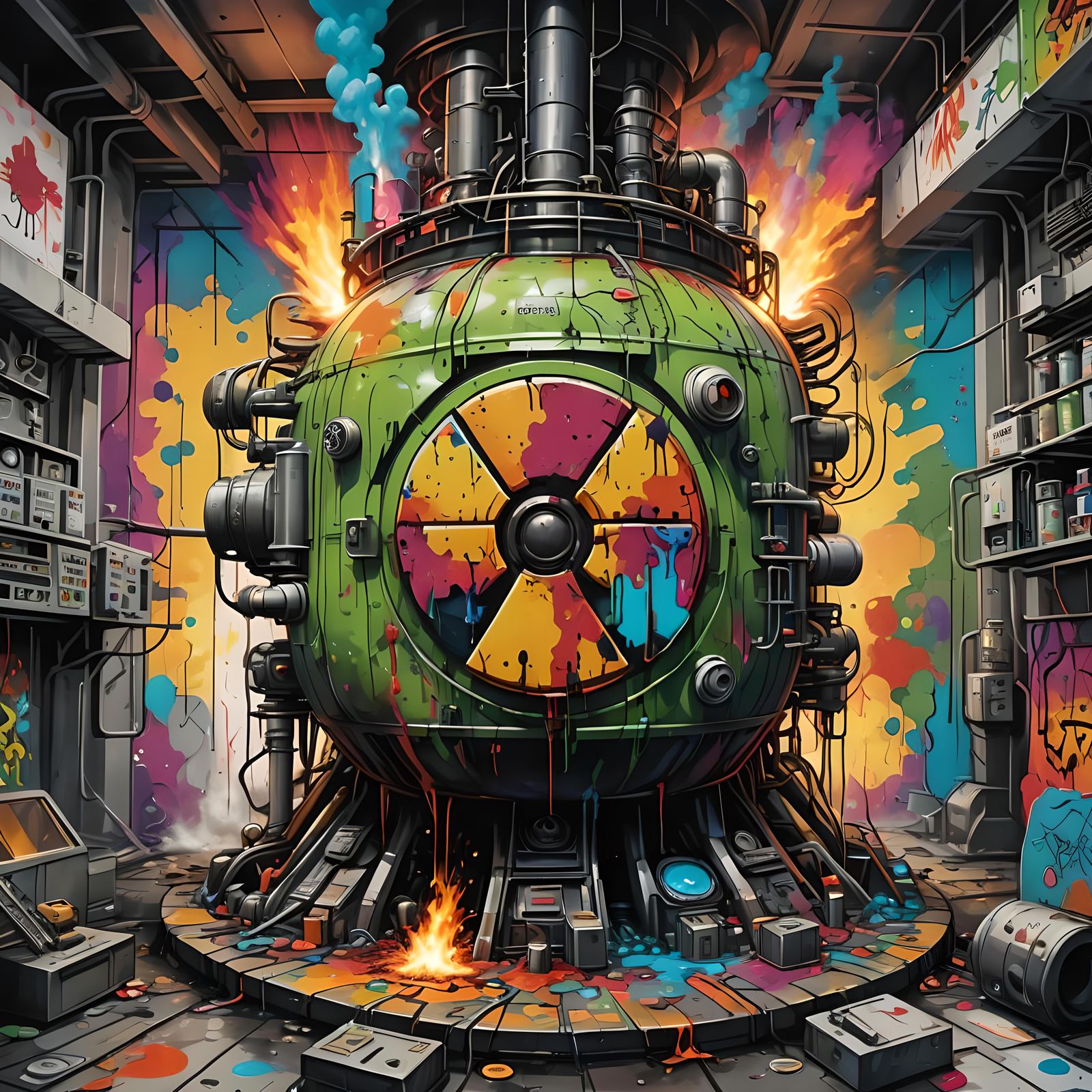 Nuclear Reactor Explosion in Graffiti Art Style