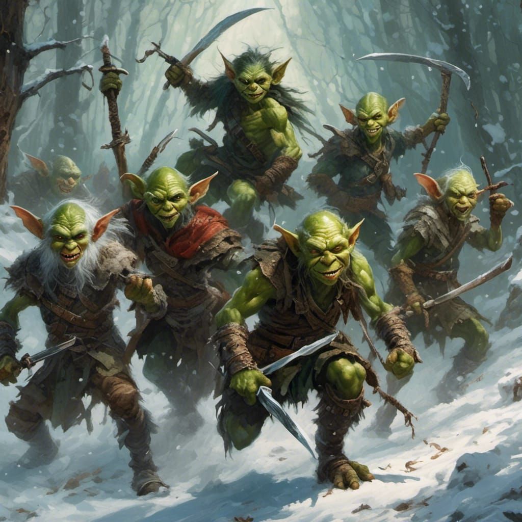 Hyperrealistic Goblins Attack in Snowy Woods