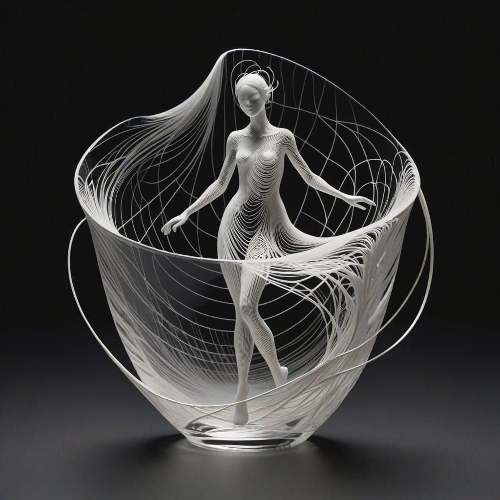 Ethereal Glass Dancer Dissolves into Cosmic Gridwork