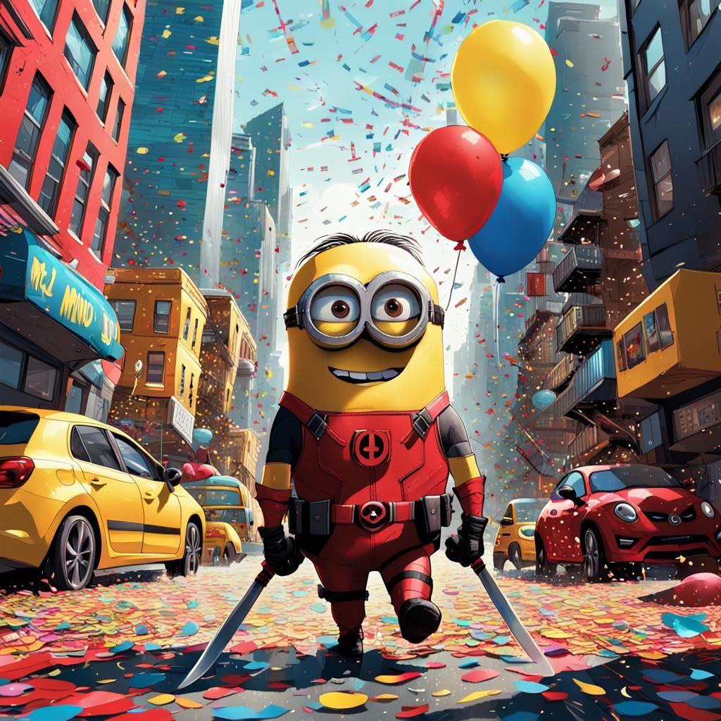 Minion as Deadpool in Comic Book Art