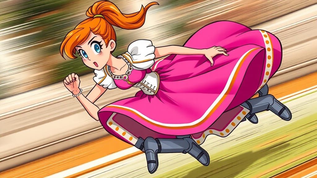 Cartoon Woman Running in Princess Dress - Dynamic Art