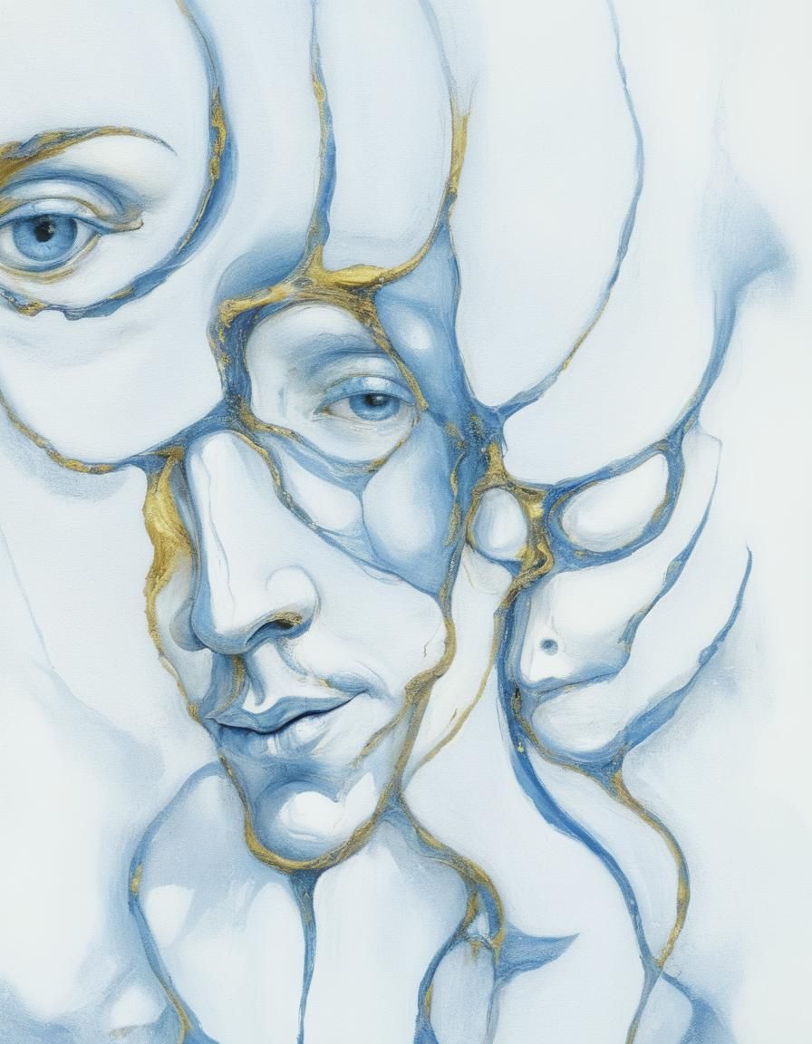 Surrealist Oil Painting of Abstract Figures with Prominent E...