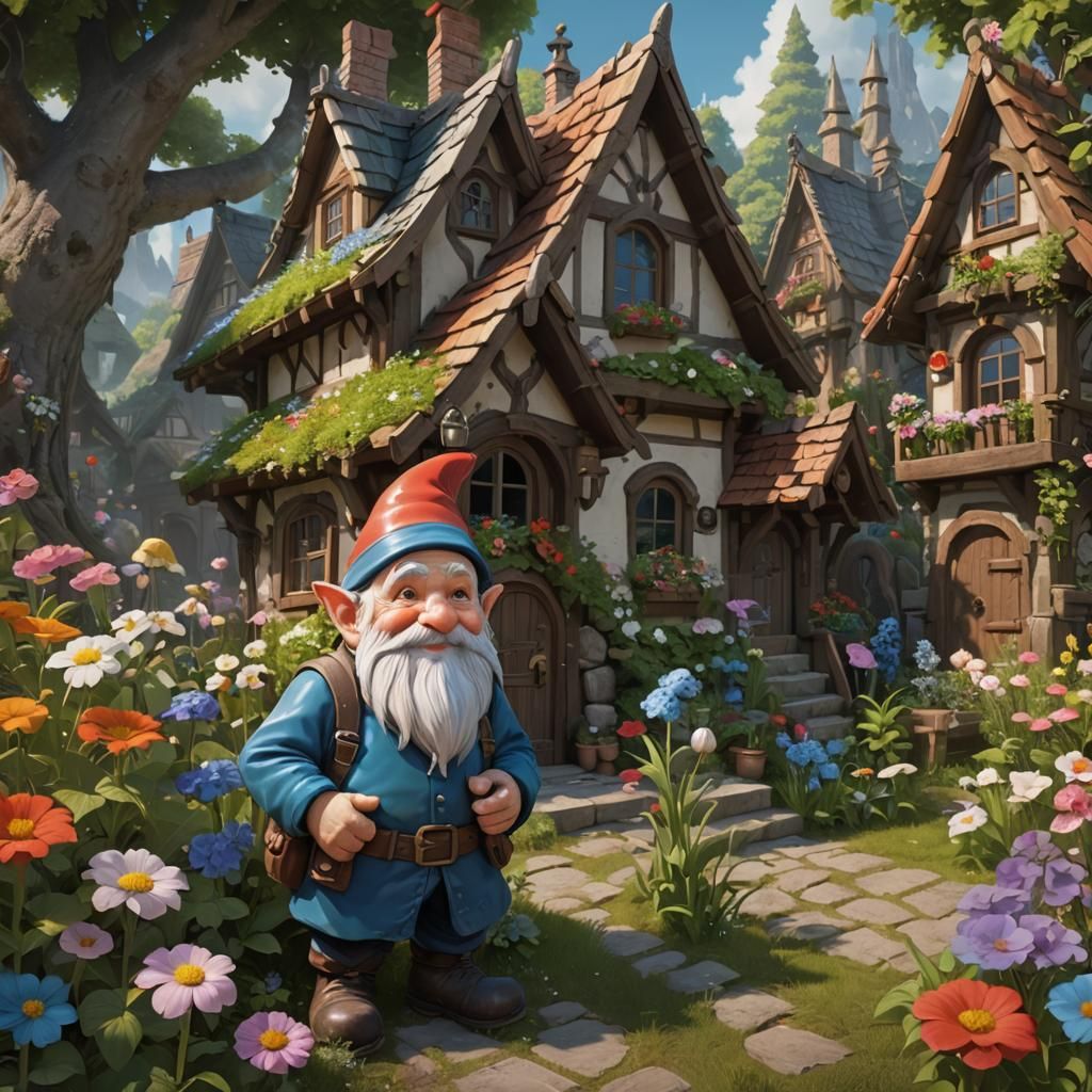 Gnome's Joyful Return: Anime-Style Garden Home