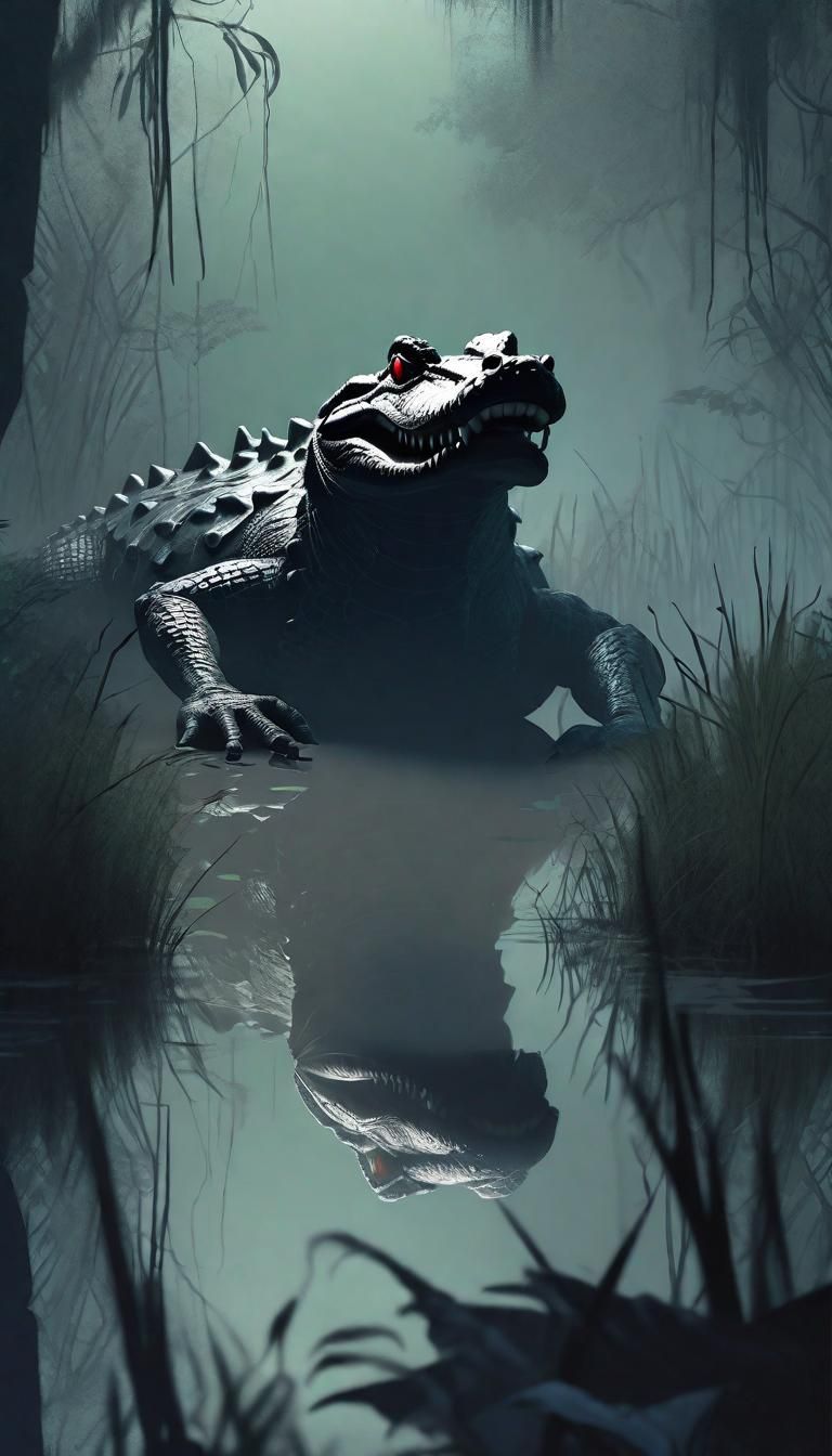 Creepy Gator Lurking in Foggy Jungle Depth Map