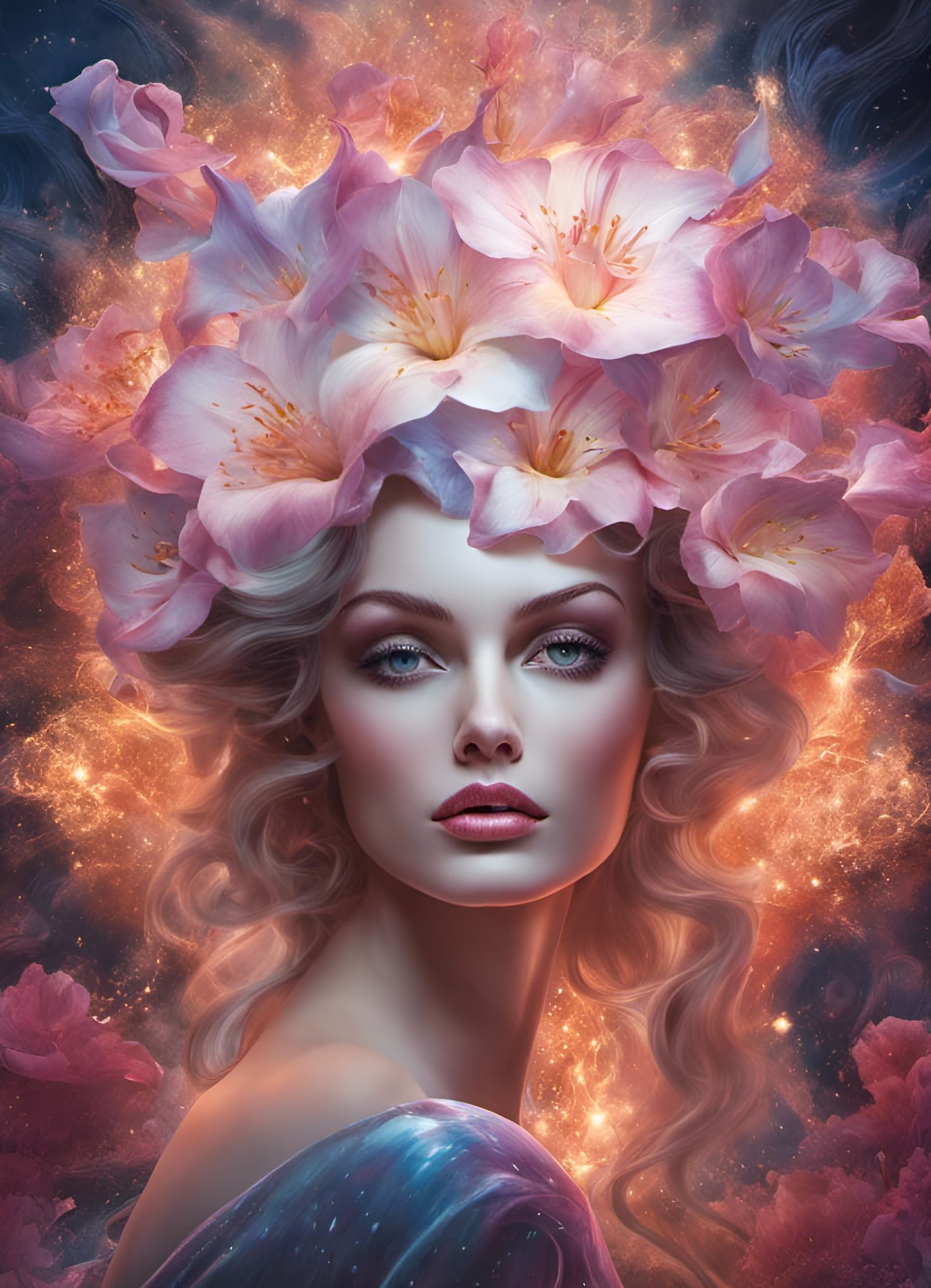 Surreal Calla Lily Portrait in Holographic Style