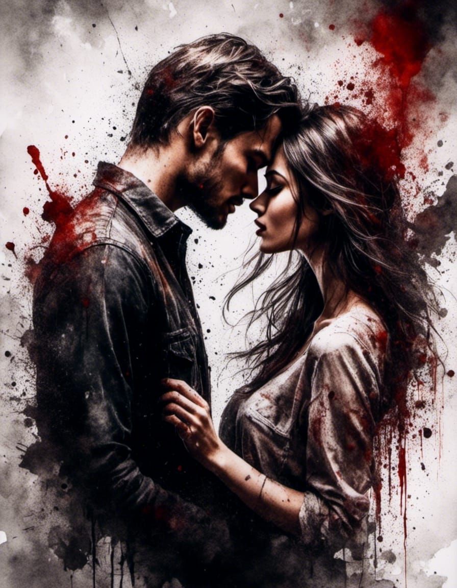 Passionate Couple in Edgy Watercolor Romance
